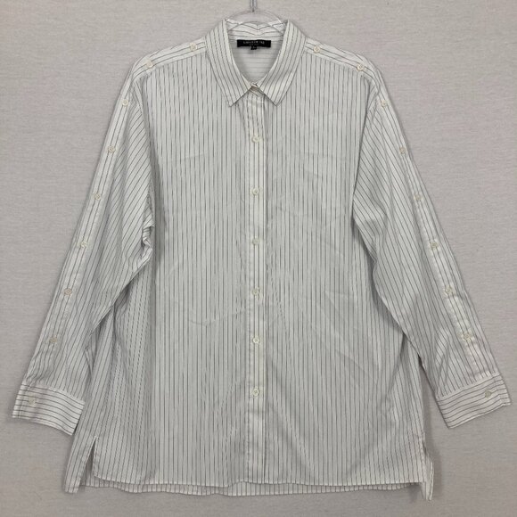 Lafayette 148 New York White Black Striped Relaxed Preppy Button Down Large - Picture 1 of 10